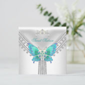 Invitation Douce Seize Seize Papillon Bleu Turquoise Blanc (Debout devant)