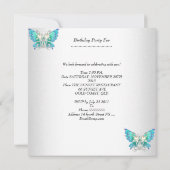 Invitation Douce Seize Seize Papillon Bleu Turquoise Blanc (Dos)