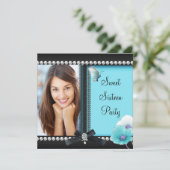 Invitation Douce Seize Seize Papillon Noir Bleu Sarcelle (Debout devant)