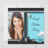 Invitation Douce Seize Seize Papillon Noir Bleu Sarcelle (Devant)