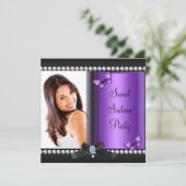 Invitation Douce seize Seize Papillon Noir Violet (Debout devant)