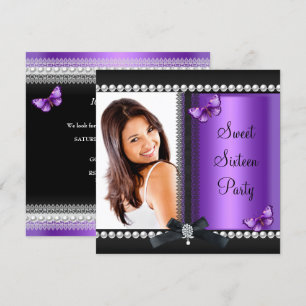 Invitation Douce seize Seize Papillon Noir Violet