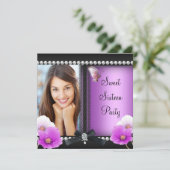 Invitation Douce seize Seize Papillon Rose Violet Noir (Debout devant)