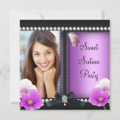 Invitation Douce seize Seize Papillon Rose Violet Noir (Devant)