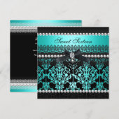 Invitation Douce Seize Seize Turquoise Noir Perle Dentelle Da (Devant / Derrière)