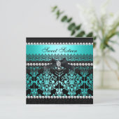 Invitation Douce Seize Seize Turquoise Noir Perle Dentelle Da (Debout devant)