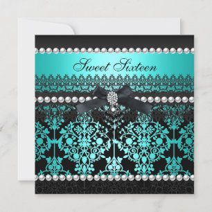 Invitation Douce Seize Seize Turquoise Noir Perle Dentelle Da