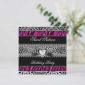 Invitation Douce Seize Zèbre Léopard Rose Noir Diamant (Debout devant)