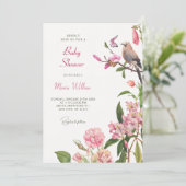 Invitation Douce soirée bébé art oiseau floral (Debout devant)