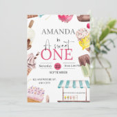 Invitation Douce une mignonne aquarelle 1er anniversaire (Debout devant)