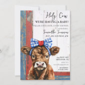 Invitation Douce Vache Rouge Blanc Bleu Veau des Highlands Ba (Devant)