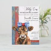 Invitation Douce Vache Rouge Blanc Bleu Veau des Highlands Ba (Debout devant)