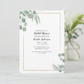 Invitation Douce verdure d'eucalyptus et doré pour une douche (Debout devant)
