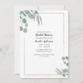 Invitation Douce verdure d'eucalyptus et doré pour une douche (Devant)
