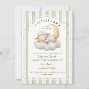 Invitation Douce Verte Mignonne Un peu de fête de bébé agneau