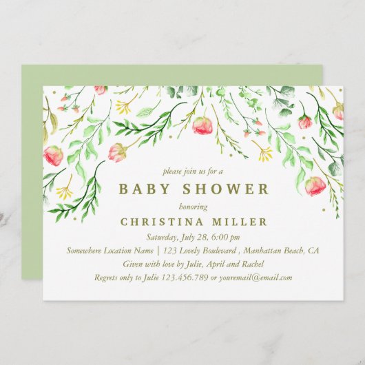 Invitation Doucement romantique | Baby shower des fleurs d'aq (Devant / Derrière)