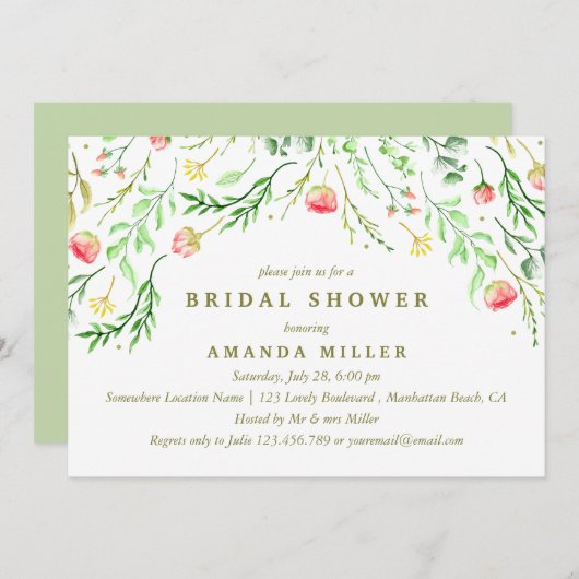 Invitation Doucement romantique | Fête des mariées Mariage fl (Devant / Derrière)