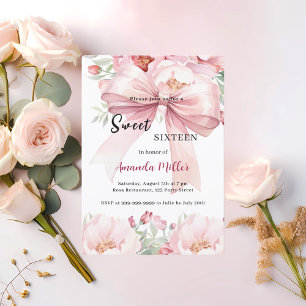 Invitation Douces 16 fleurs florales aquarelles roses