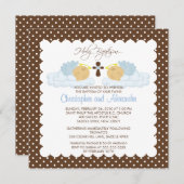 Invitation Douces jumeaux bébé Garçon Baptême de sainteté s'i (Devant / Derrière)