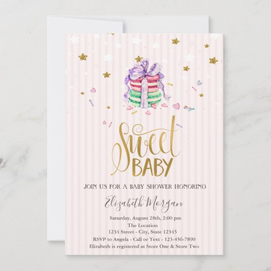 Invitation Douces Macarons Bébé Étoiles  Baby Shower (Devant)