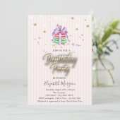 Invitation Douces Macarons Bébé Étoiles Fête d'anniversaire (Debout devant)