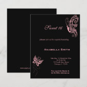 Invitation Douces Papillons Rose Clair 16 (Devant / Derrière)