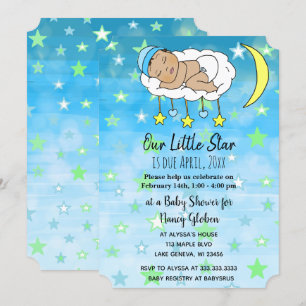 Invitation Douces petites étoiles et lunes bleues hispaniques
