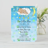 Invitation Douces petites étoiles et lunes bleues pour bébé h (Debout devant)