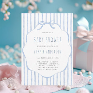 Invitation Douces Rayures Bleues avec Garçon pour Baby Shower