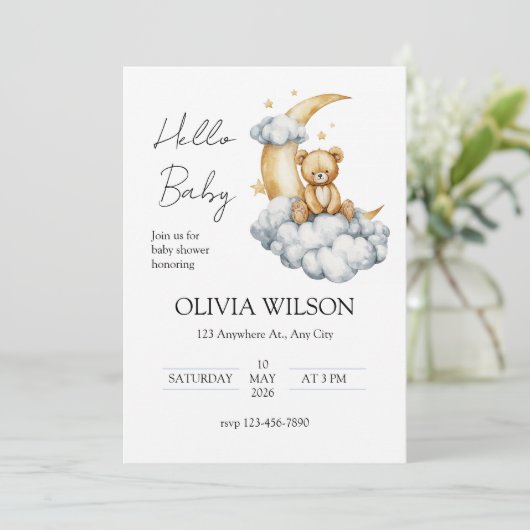 Invitation Douces rêves Ourson sur la Lune (Debout devant)