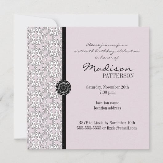 Invitation Douceur baroque violette et noire 16 fêtes (Devant)