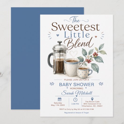 Invitation Douceur Café pour Baby Shower (Devant / Derrière)