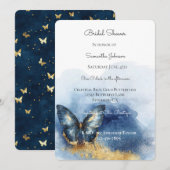 Invitation Douceur Céleste Papillon Bleu Or Mariage (Devant / Derrière)