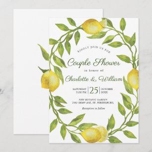 Invitation Douceur de Citrons Fleurs Vertes Aquarelle Couple