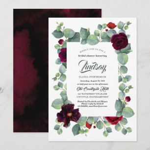 Invitation Douceur de eucalyptus floral mariage burgundy