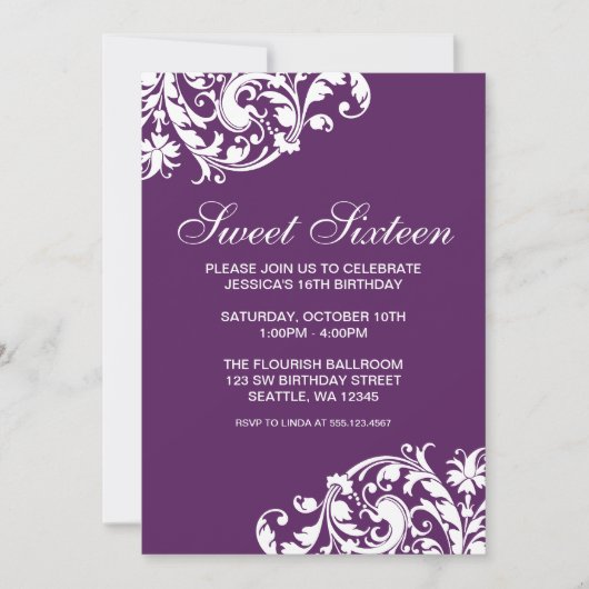 Invitation Douceur de floraison violette et blanche 16 Annive (Devant)