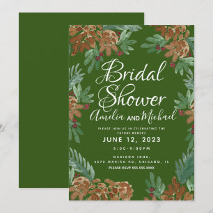 Invitation Douceur de pins marrons aquarelle Shower de mariag