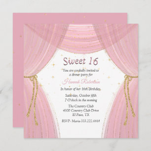Invitation Douceur de rideau rose et or 16