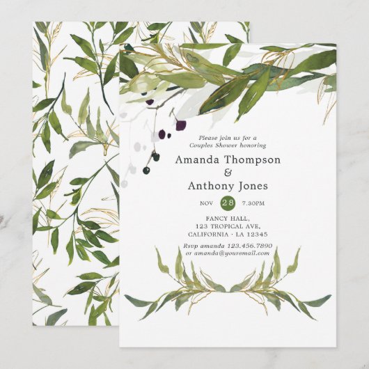 Invitation Douceur de verdure à l'aquarelle pour la douche de (Devant / Derrière)