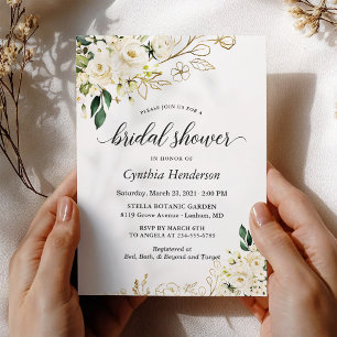 Invitation Douceur Rose Blanche Florale Or Shower de Mariage
