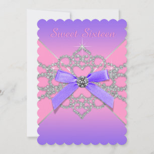Invitation Douceur rose et violet 16 Anniversaire