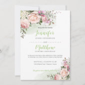 Invitation Douceur rose | Fond vert | Mariage (Devant)