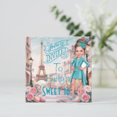 Invitation Douceur Turquoise personnalisée 16 à Paris (Debout devant)