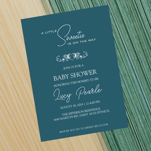 Invitation Douceur Turquoise profonde sur le chemin Baby show