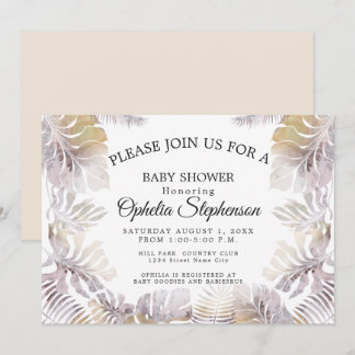 Invitation Douche à aquarelle feuillue en or de sable