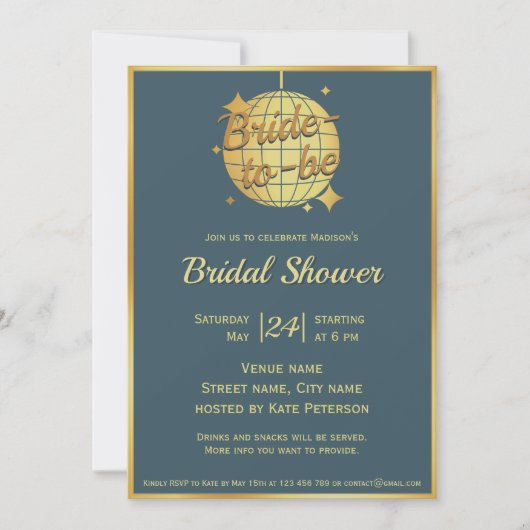 Invitation Douche à bille en or bleu Dusty (Devant)