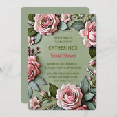 Invitation Douche à bridel vert rose-rose-gris (Devant / Derrière)