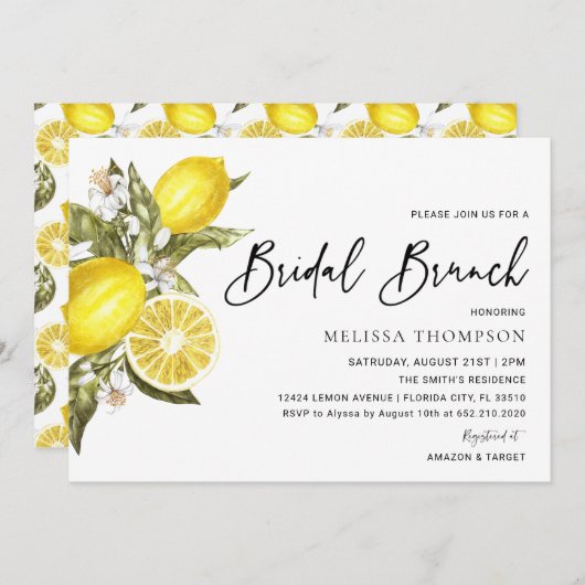 Invitation Douche à brunch pour mariée au citron rustique (Devant / Derrière)