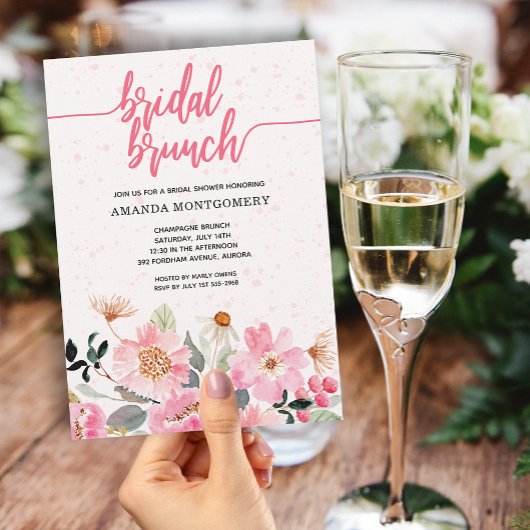Invitation Douche à brunch rose Floral