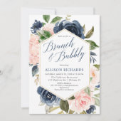 Invitation Douche à bulle bleu marine rousse brunch (Devant)